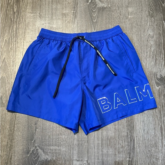 BALMAIN**Blue Embossed Logo Men’s Swim Shorts**Med. $689 - Picture 2 of 4